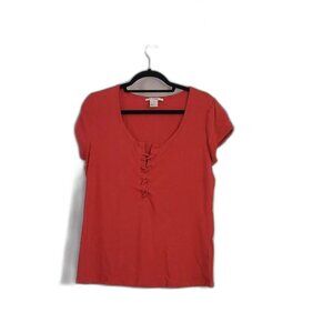 K. Jorden Red Women's Red Short Sleeve Blouse with Tie Neck Line Size L